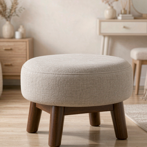 Fabric-upholstered round stool
