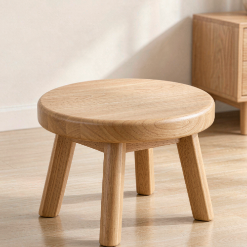 Low round wooden stool